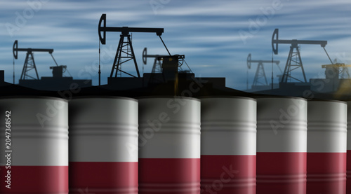 Cuadro en lienzo Poland oil crude petroleum fuel barrels in row