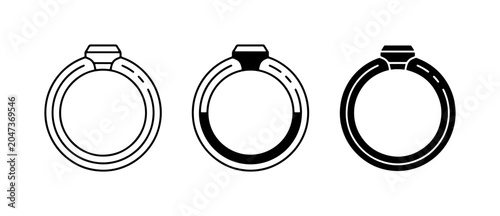 Bild auf Leinwand Diamond Ring Icons, Engagement Ring Vector Set, Wedding Jewelry Graphics