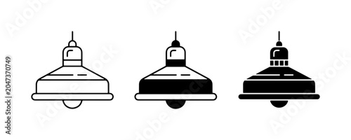Foto Industrial Pendant Lights, Retro Barn Lamp Icons, Vintage Fixture Vector Set