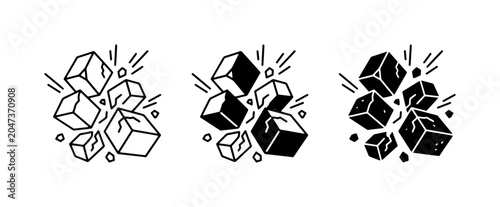 Schilderij op canvas Ice Cubes, Frozen Water Chunks, Refreshing Drink Elements, Cool Beverage Icons