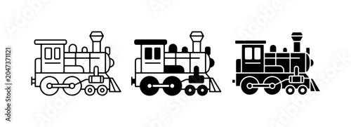Schilderij op canvas Vintage Steam Train Icons, Classic Locomotive Vector Set, Retro Transportation G