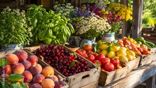 Vibrant outdoor produce market
