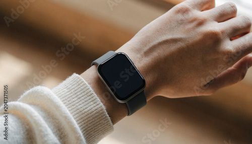 Modern smartwatch wristband on hand with transparent background technology concept