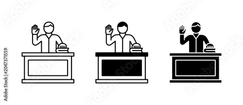 Foto Justice icons, legal witness oath, court testimony, law and order symbols