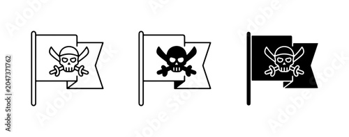 Schilderij op canvas Pirate Flag Icons, Jolly Roger Skull and Crossbones Vector Set, Nautical Danger