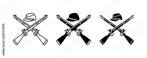 Konstfotografi Crossed Rifles and Caps Vector Icons, Military Emblem, Historical Weaponry Symbo