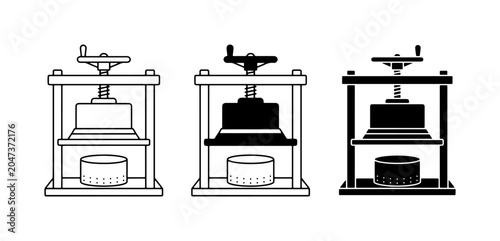 Schilderij op canvas Vintage Press Icons, Industrial Machine Vector Set, Printing Press Graphics