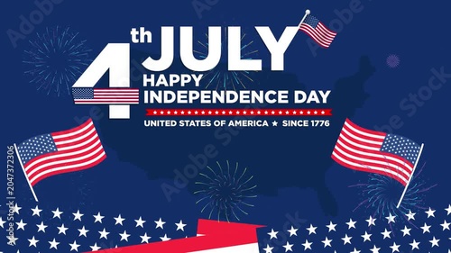 4th of July USA Independence Day Animation with Waving American Flag and Patriotic Celebration