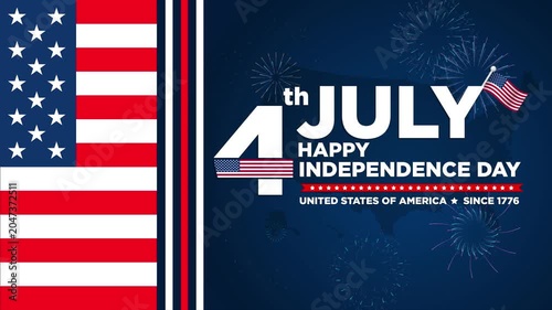 4th of July USA Independence Day Animation with Waving American Flag and Patriotic Celebration