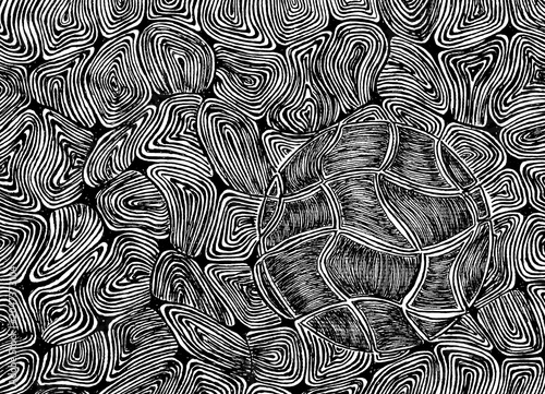 Foto Abstract turtle swimming among swirling patterned lines