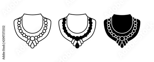 Foto Jewelry Necklace Icons, Elegant Pearl Pendant Designs, Set of 3 Vector Graphics