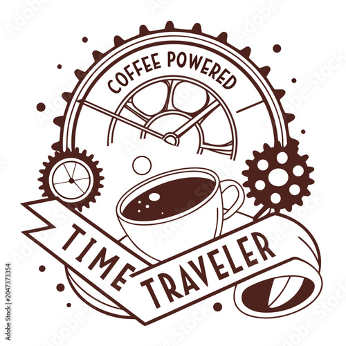 Billede på lærred Coffee powered time traveler steam punk illustration emblem with traveler steamp