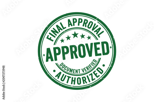 Round grunge stamp icon with stars for final approval and quality control.