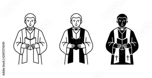 Foto Clergy Icons, Religious Figures, Christian Priest Vector Set, Ministry Symbols