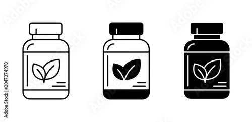Fotografía Natural Supplement Bottles, Herbal Medicine Containers, Organic Health Pills Ico