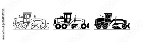 Картината върху платно Road Grader Icons, Construction Vehicle Vector Set, Heavy Machinery Illustration
