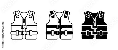 Fotografía Life Vest Icons, Safety Buoyancy Aid Vector Set, Water Sport Gear Collection