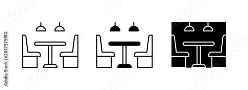 Restaurant Booths and Table Icons, Dining Seating Vector Graphics, Cafe Interior Design Elements