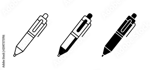 фотографія Ballpoint Pen Icons, Writing Tools Set, Office Supplies Vector Graphics