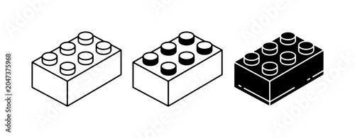 Building Blocks, Toy Bricks, Construction Pieces, Set of 3, Vector Icons