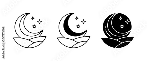 Bild auf Leinwand Moon and Stars Icons, Night Sky Vector Graphics, Celestial Elements Set