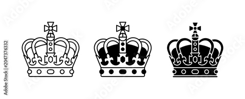 Fotografie Royal Crown Icons, Regal Symbol Set, Monarch Emblem Vector Graphics