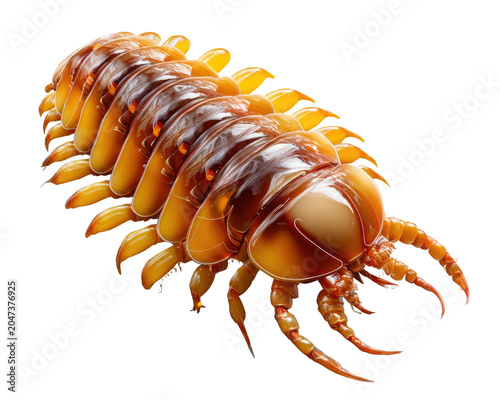 Giant Millipede Curiosity: A magnified view of a giant millipede showcasing its segmented body, numerous legs, and distinct armored exoskeleton.