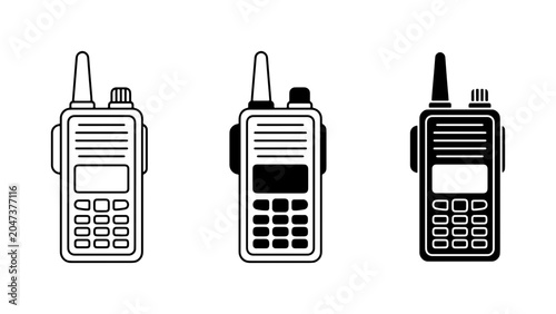 Photos Three Walkie Talkie Icons, Portable Radio Devices, Communication Gadgets, Vector