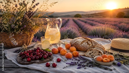 Lavender field picnic sunset france