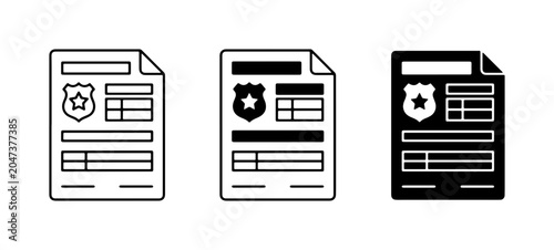 Фотография Police Report Icons, Law Enforcement Document Vector Set, Official Paperwork Gra