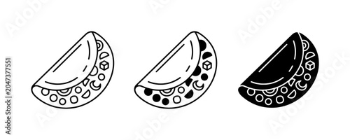 Konstfotografi Hand-drawn empanada icons, outline and solid fill, savory pastry vector set