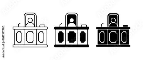 Photos Judge's Bench Icons, Courtroom Justice Symbol, Legal Authority Vector Set
