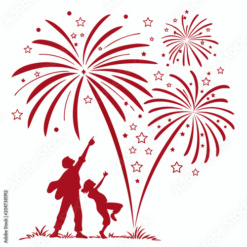 Foto Two people watching fireworks display at night with fireworks celebration silhou