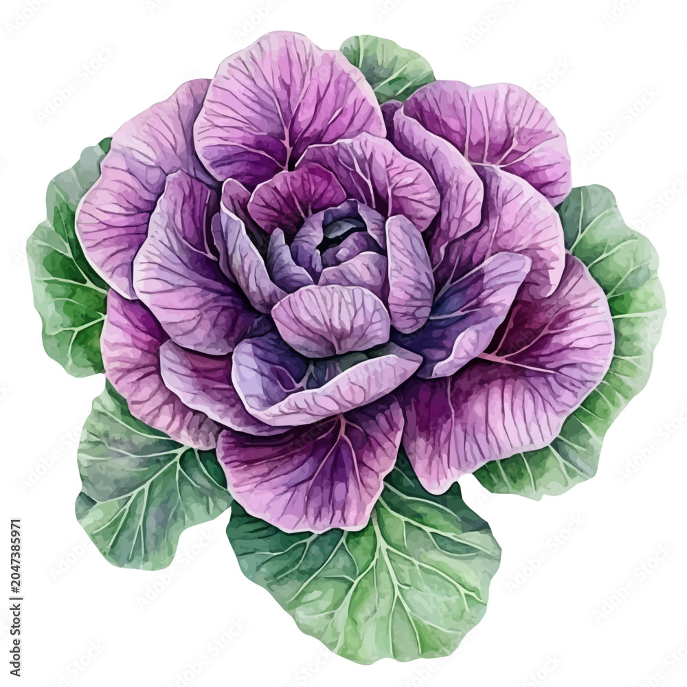 Obraz premium Brassica Flower, watercolor illustration, vector, isolated on a white background.
