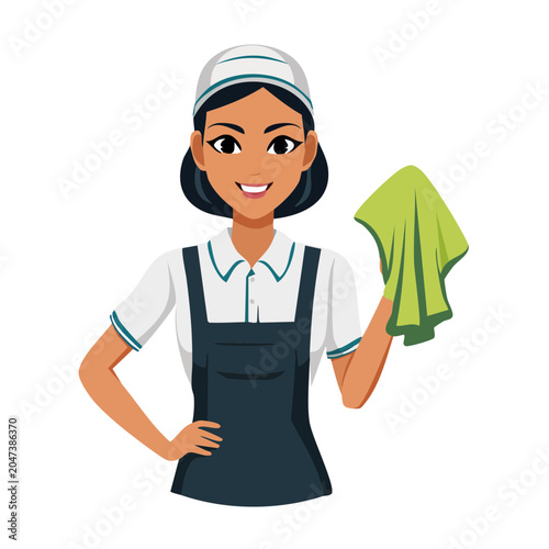 Cleaning lady holding a microfiber cloth