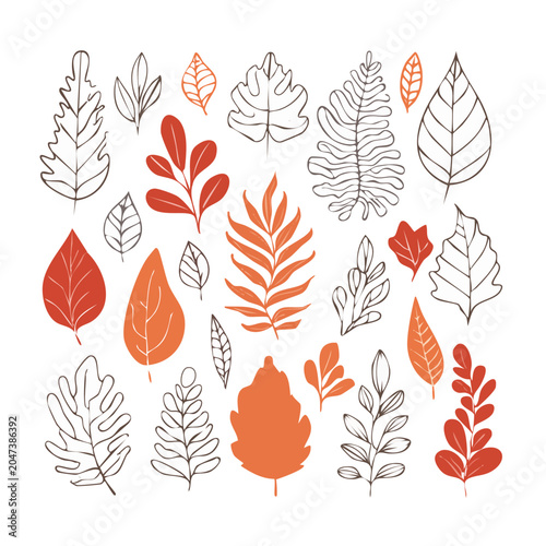 Collection of hand-drawn autumn leaves in various styles