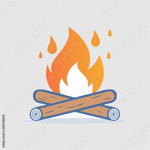 Flat design icon of a bonfire with logs