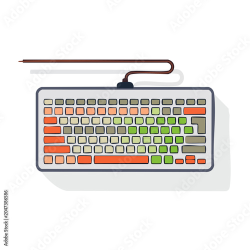 Flat design illustration of a computer keyboard with colored keys