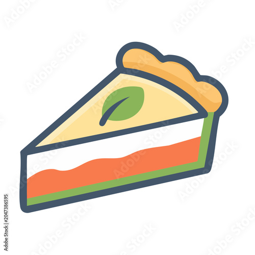 Flat design icon of a slice of pie with a leaf garnish