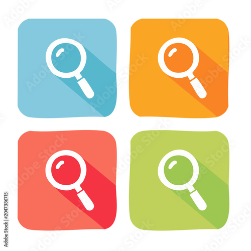Magnifying glass icons in flat design with long shadow