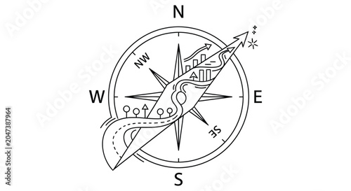 Tableau sur toile Detailed illustration of a vintage compass rose with decorative elements