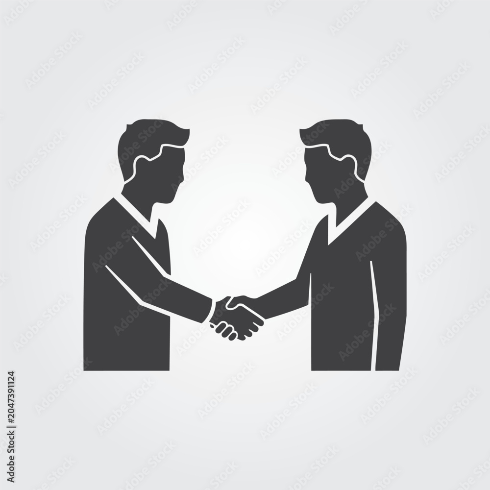Fototapeta premium Two businessmen shaking hands, professional agreement or partnership icon, vector illustration of a business deal editable vector file