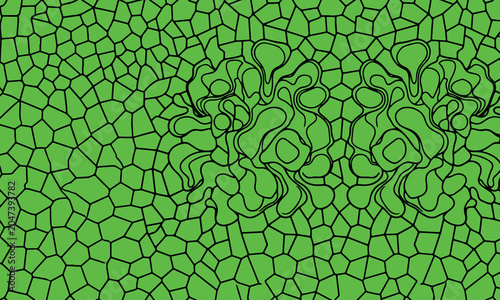 Vibrant green mosaic pattern with black outlines