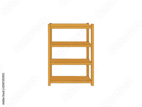 Wooden Bookshelf with Four Shelves Vector Illustration, Isolated Transparent Background for Web Design and Interior Decoration