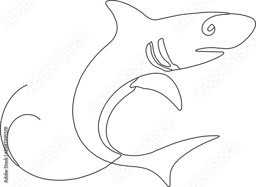 Photography Minimalist continuous one line drawing of a shark swimming underwater