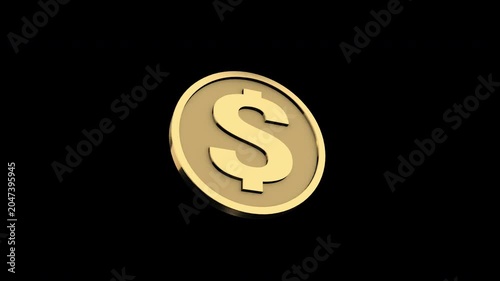 米ドルマークの付いた金色のコインがループ回転するパーティクル用グラフィック,投資,お金,アルファチャンネル,