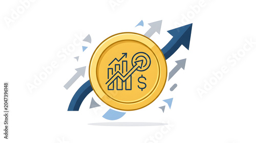 Financial growth and investment success represented by gold coin with graph