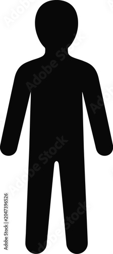 Minimalist full body human silhouette icon representing standing man for infographic and sign design vector element.