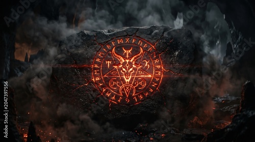 Dark fantasy symbol with smoke background.