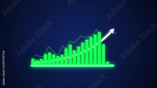 Growing Financial Bar Chart with Upward Arrow Business Growth Animation 4K Motion Graphics